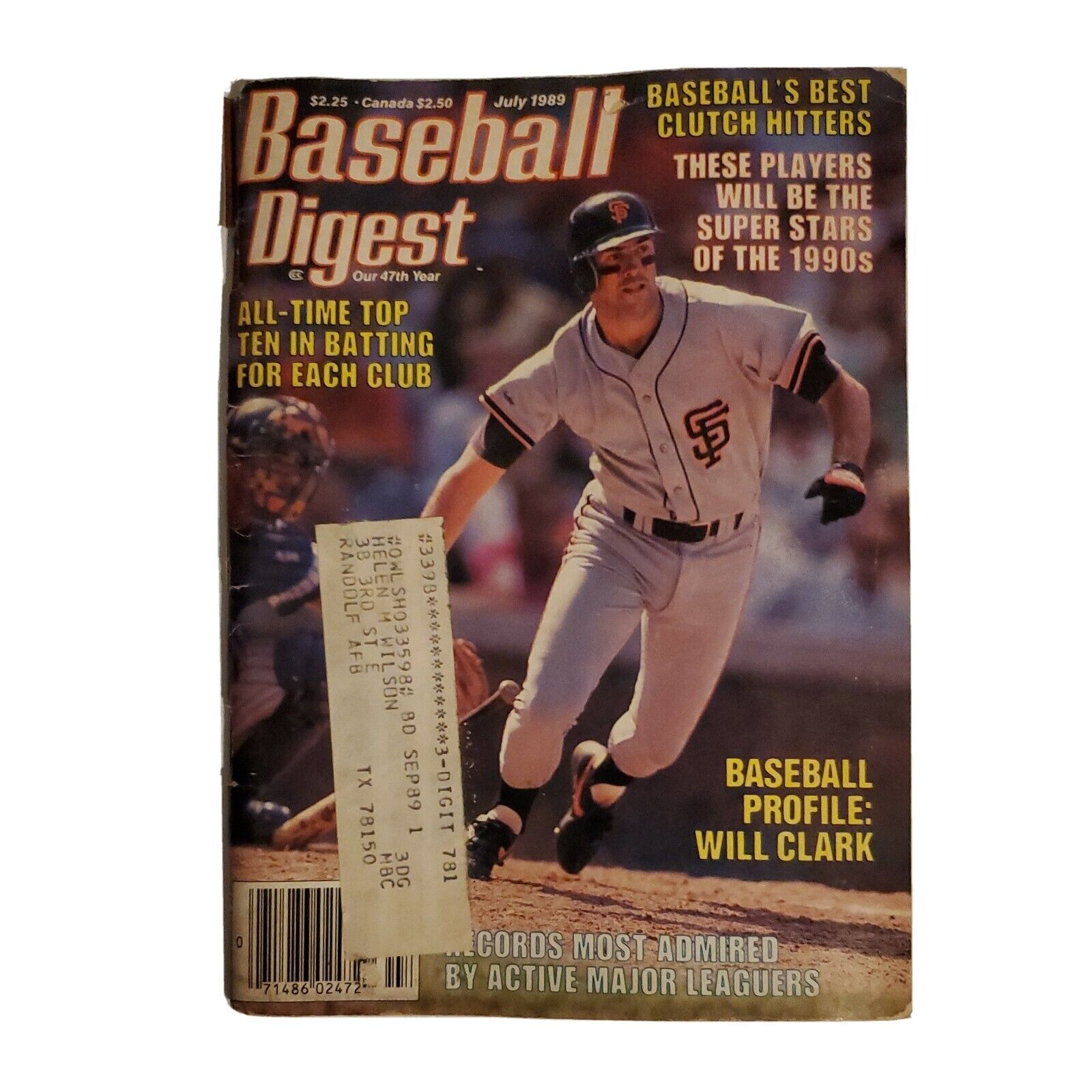 Baseball Digest July 1989 Will Clark San Francisco Giants