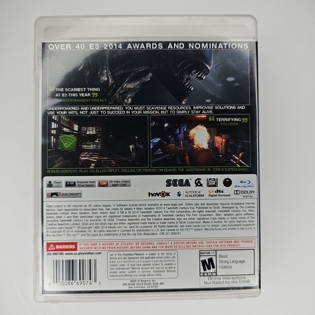 Alien: Isolation (Sony PlayStation 3, 2014)