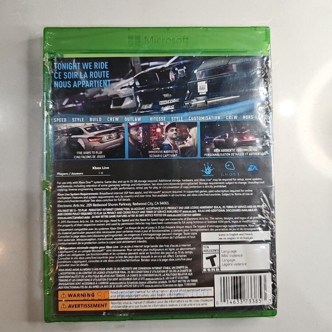 Need for Speed (Microsoft Xbox One, 2015) BRAND New With Tears