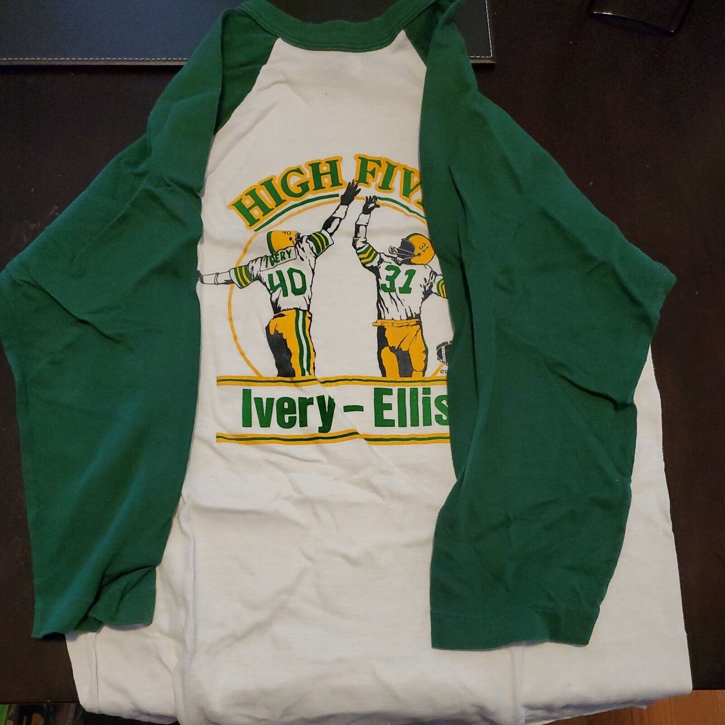 Vintage High Five Green Bay Packers 3/4 Sleeve Shirt Large 1982