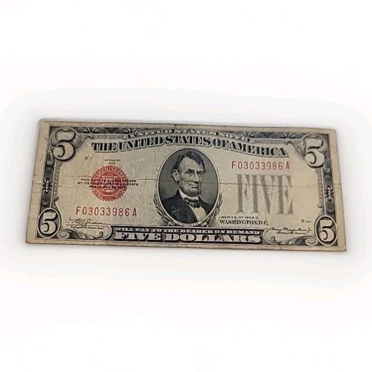 Series 1928F $5 Dollar Bill Legal Tender Red Seal Note.Very Rare!!
