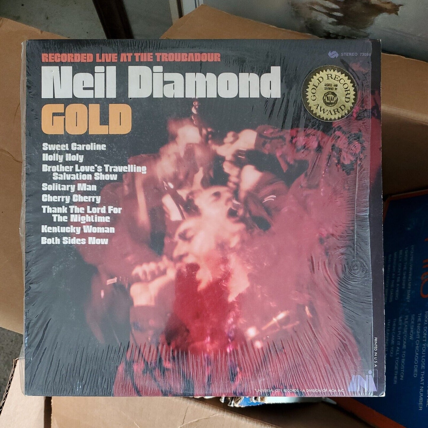 NEIL DIAMOND ~ GOLD  VINYL RECORD LP ~ RECORDED LIVE AT THE TROUBADOUR 1976 AG1