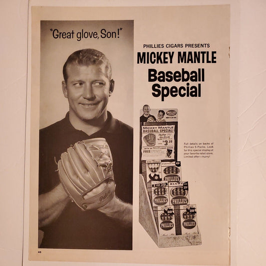 Mickey Mantle Phillies Cigars 1964 Original Magazine Ad