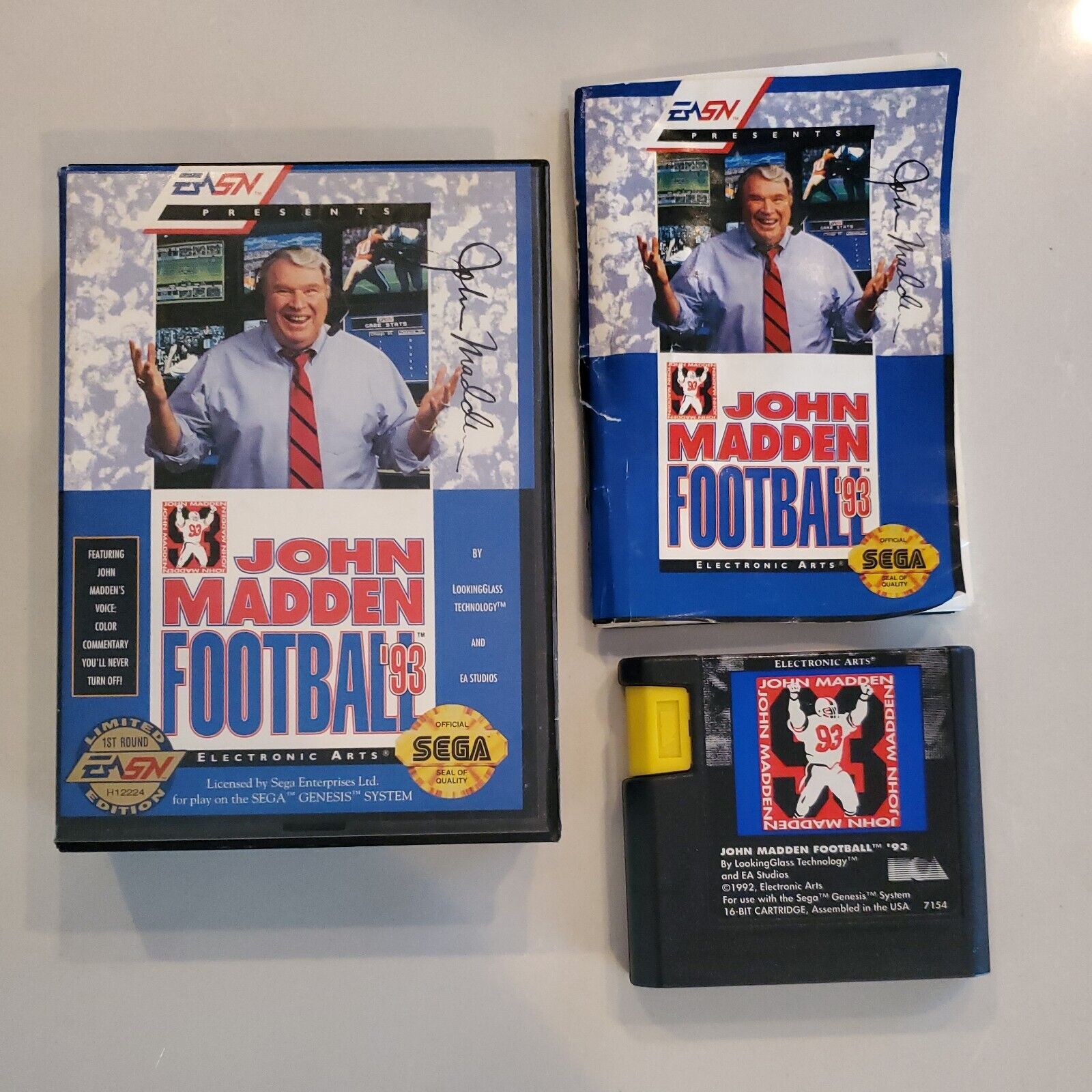 John Madden Football '93 (Sega Genesis, 1993) Authentic - CIB Complete w/ Manual