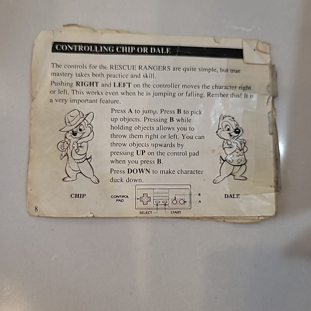 1990 NINTENDO NES CAPCOM DISNEY CHIP 'N DALE RESCUE RANGERS, CART BOX MANUAL