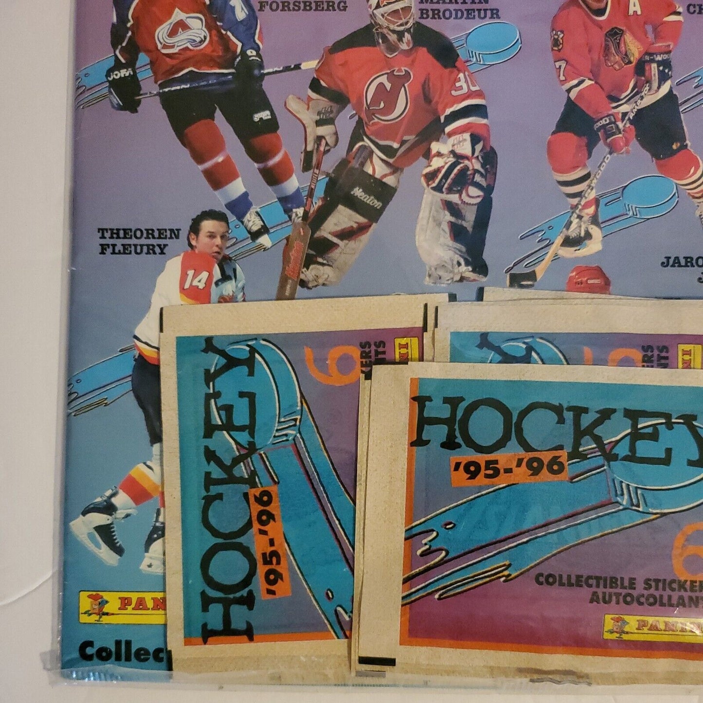 1995-96 Panini NHL Sticker Starter Set Album + 60 Stickers Factory Sealed