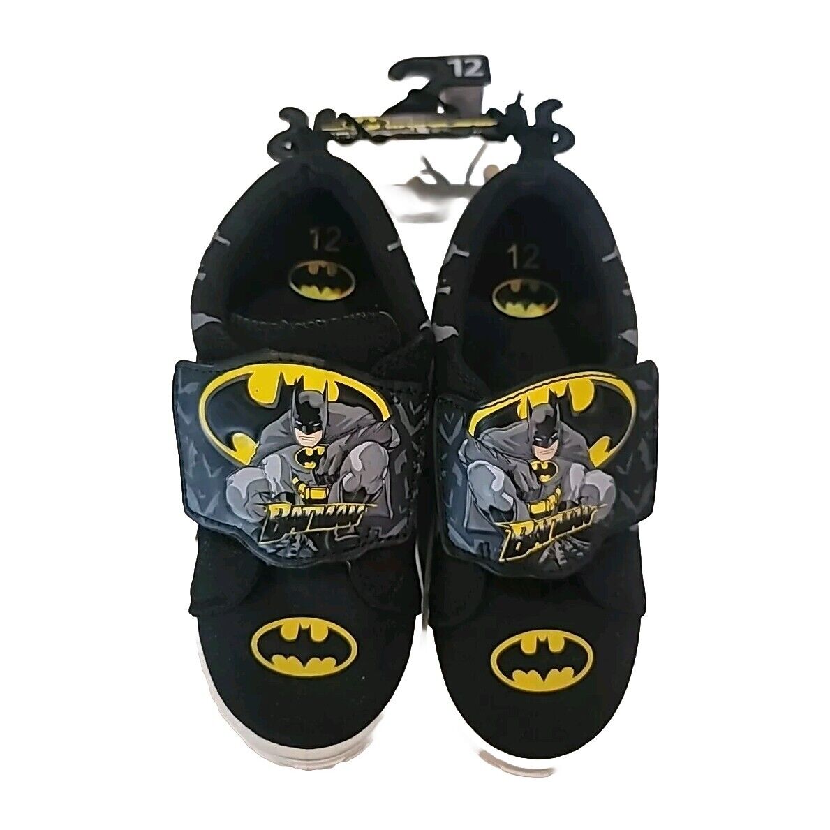 BOYS BATMAN BLACK & YELLOW SLIP ON SHOES WITH HOOK AND LOOP SIZE 12