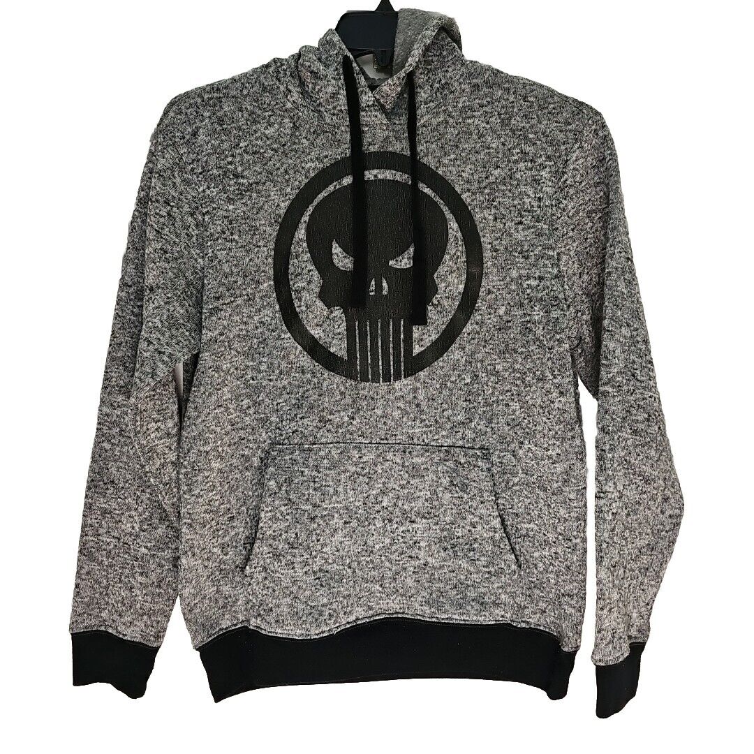 Marvel Punisher Hoodie Mens L Adult Tight Fit Casual Pullover Graphic Logo Gray