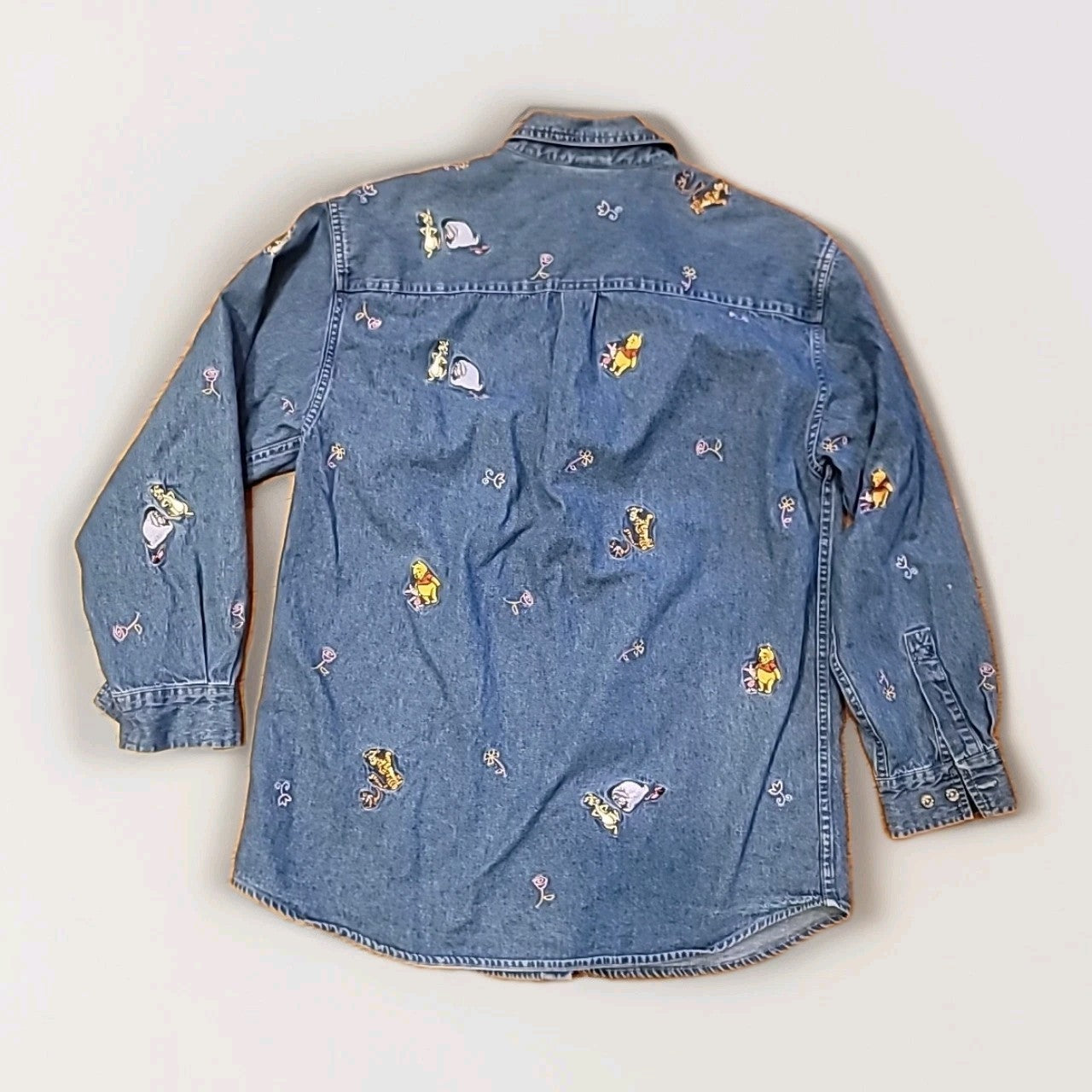 Vintage Disney Shirt Women's M Blue Y2K Denim Winnie The Pooh Embroidered 