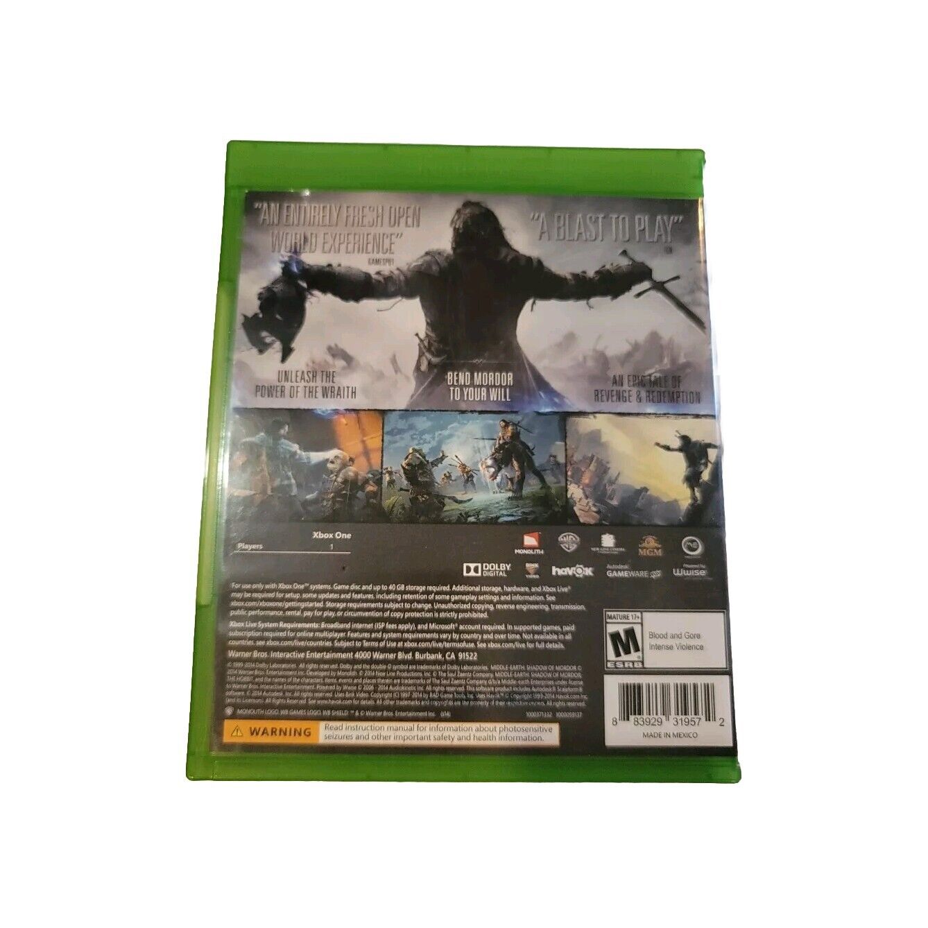 Shadow of Mordor Xbox One Complete w/ Manual