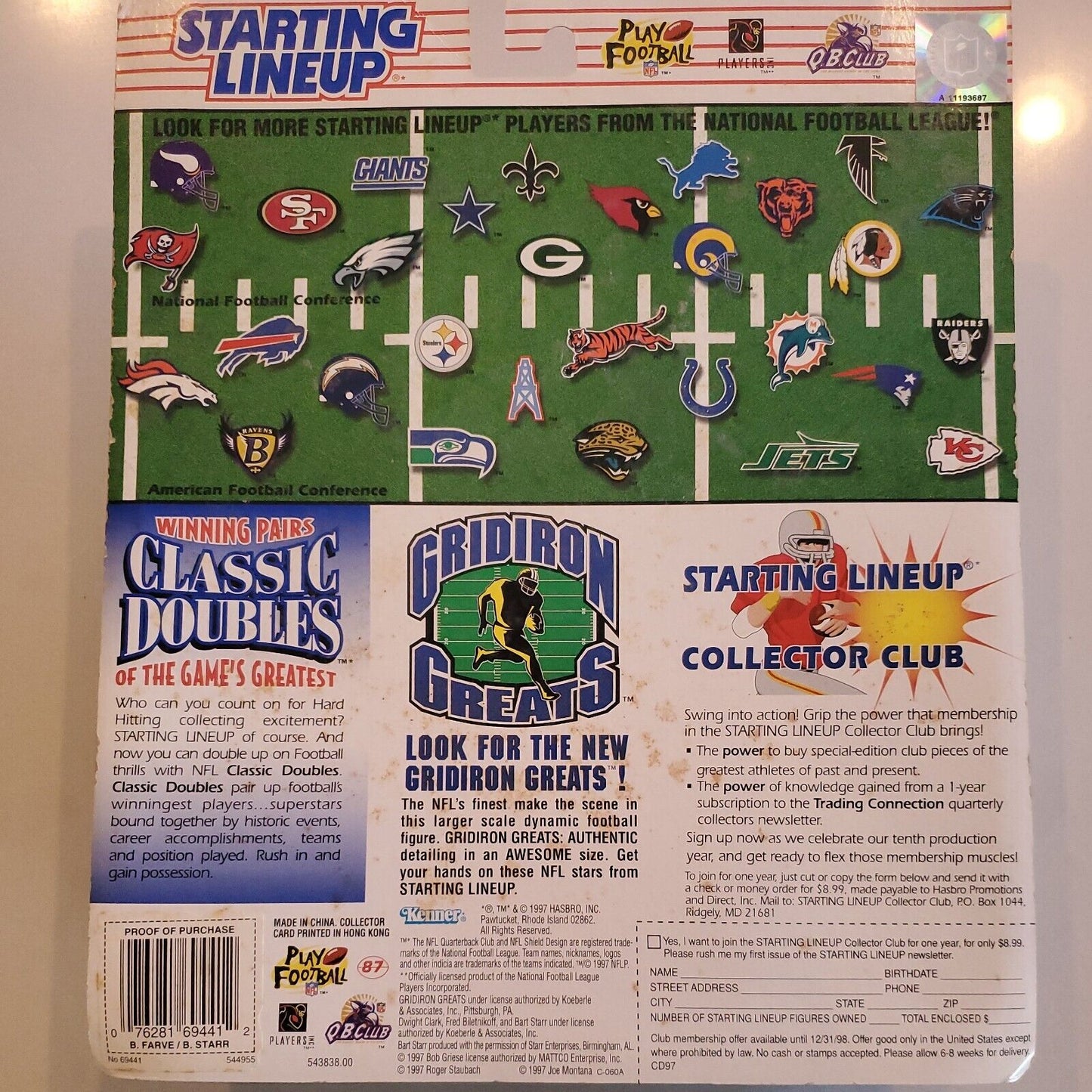 1997 Starting Lineup Classic Doubles Brett Favre / Bart Starr Green Bay Packers