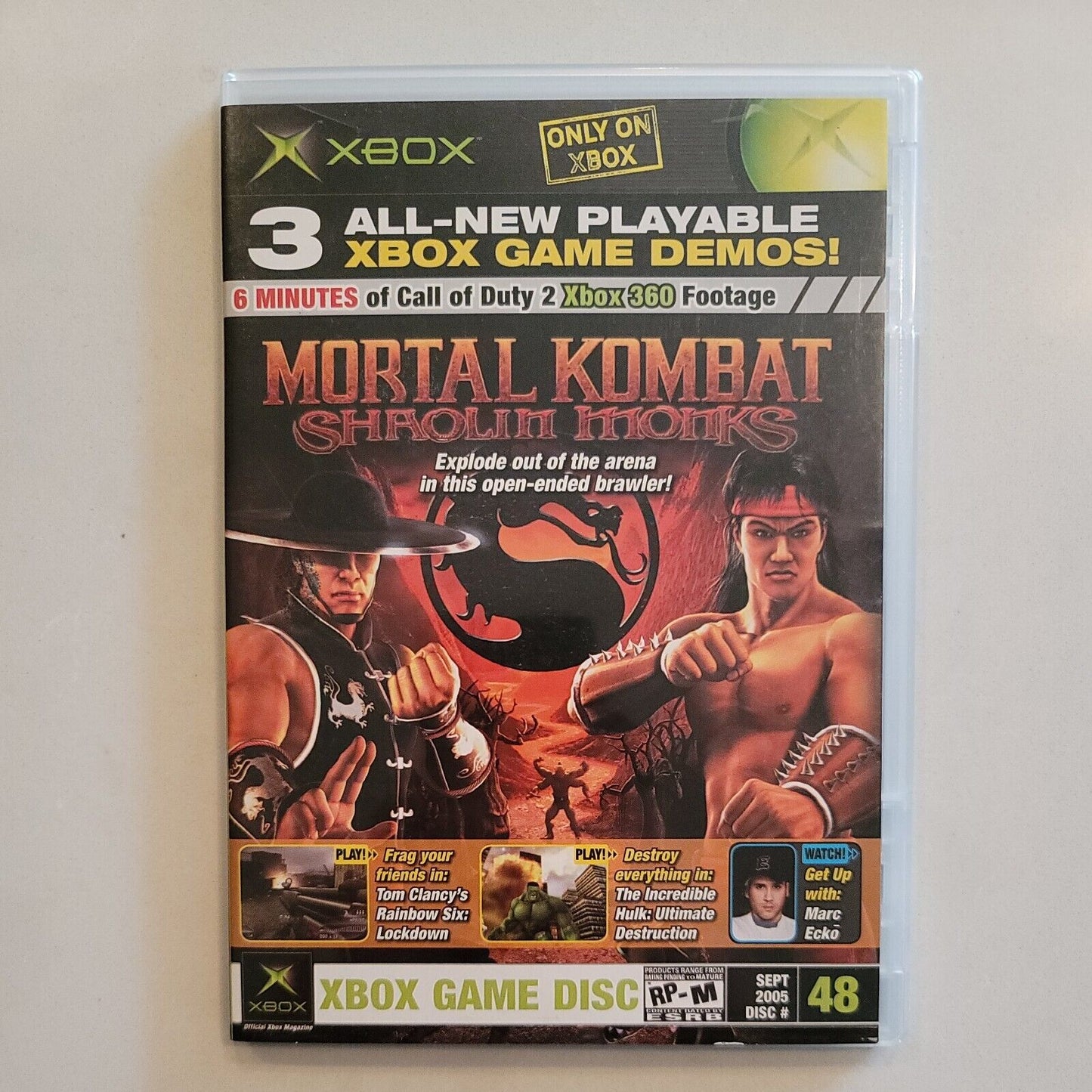 Xbox Demo Disc #48 September 2005, Mortal Kombat Shaolin Monks, Rainbow 6 SB8