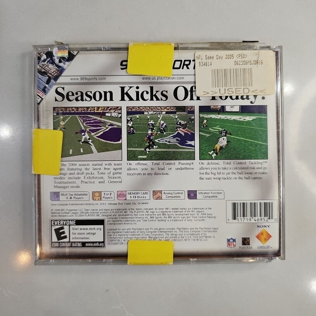 PlayStation NFL GameDay Disc 2005 Video Game 989 Sports Sony E (2004) SCUS 94695