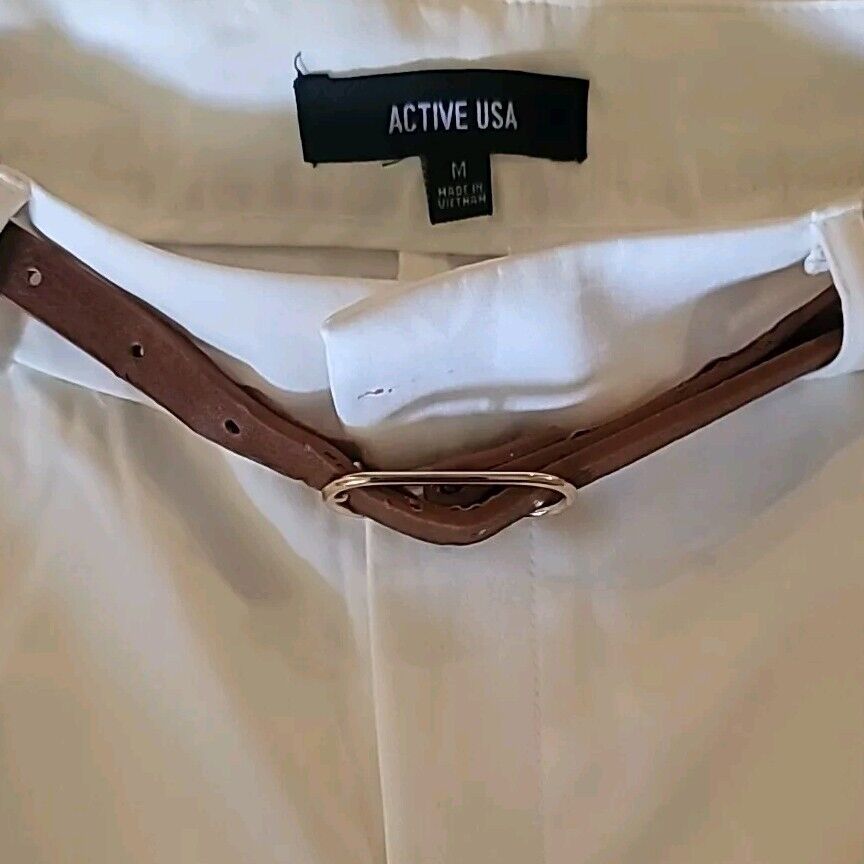 White Bermuda Shorts With Brown Belt Brand New Soft Stylish