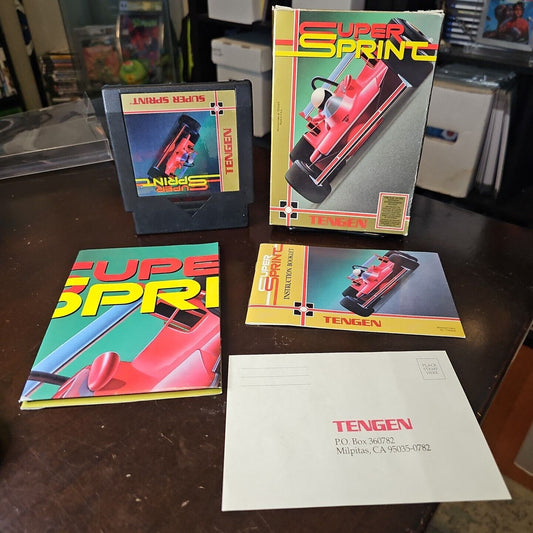 Super Sprint (NES Game, 1989) Tengen: Box, Manual, Registration Poster