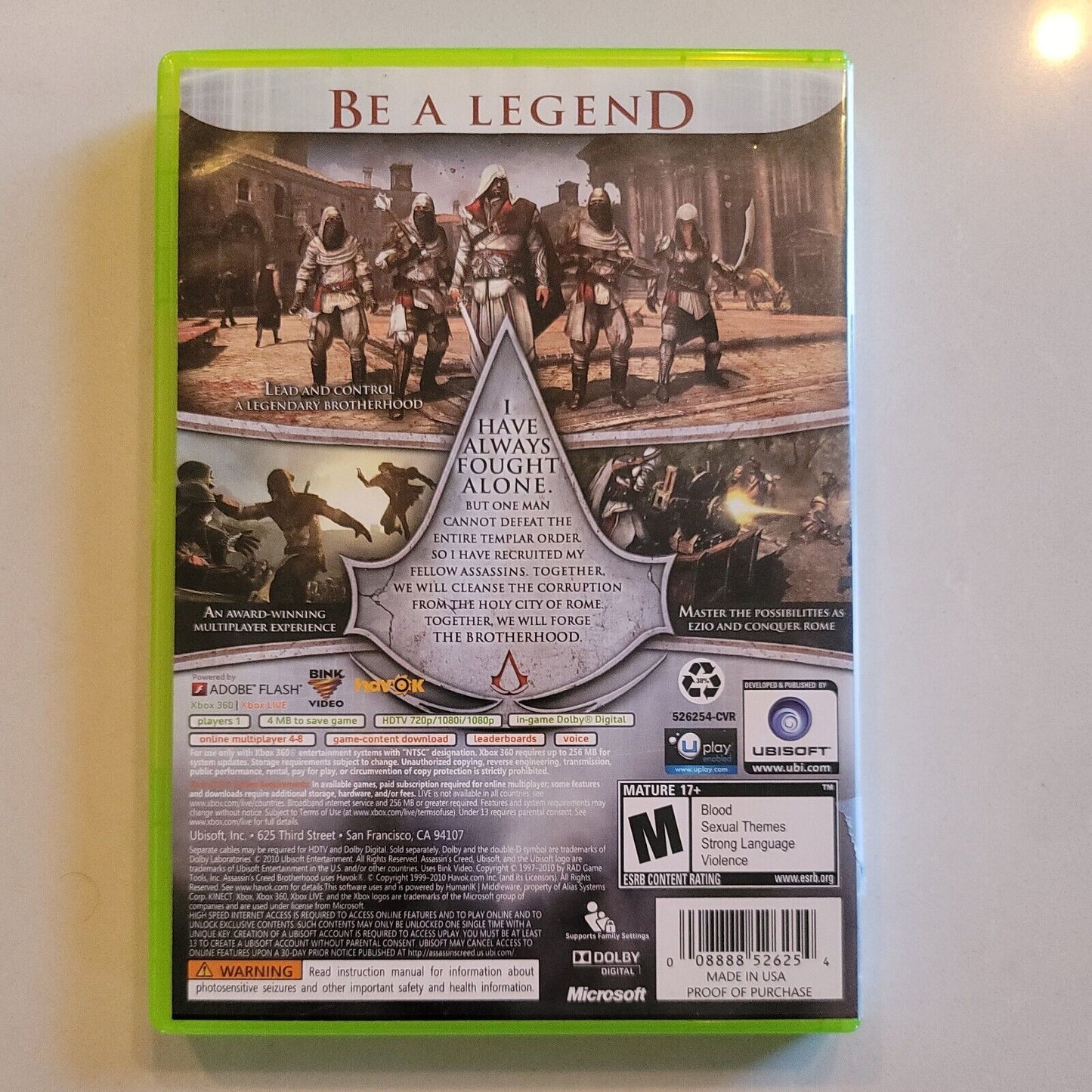 Assassin's Creed: Brotherhood (Microsoft Xbox 360, 2010) Complete w/ Manual BB3