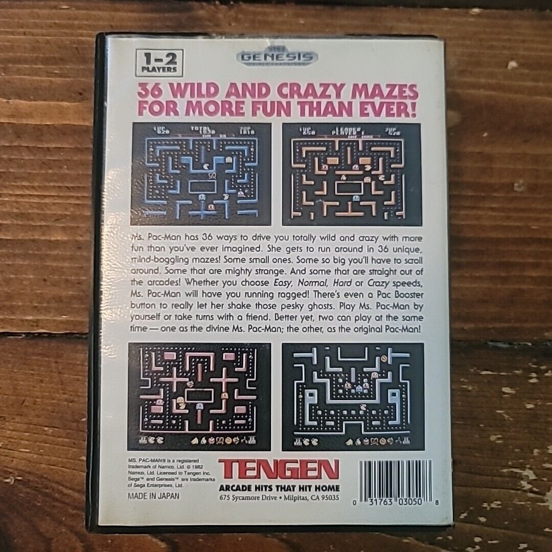 MS. PAC-MAN SEGA GENESIS NO MANUAL TESTED RETRO VIDEO GAME TENGEN