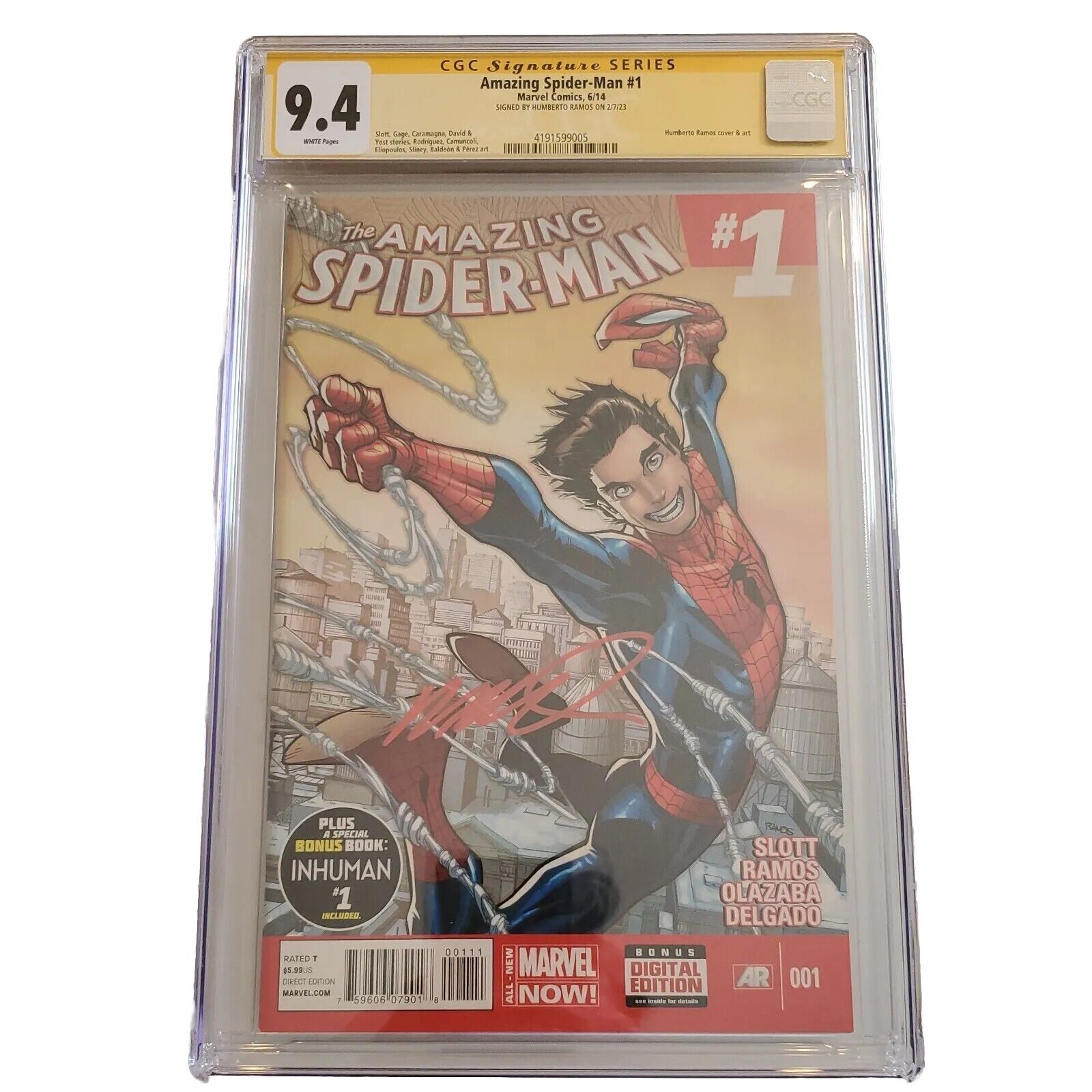 Amazing Spider-Man #1 CGC 9.4 SS 1st Cindy Moon SILK 2014 HUMBERTO RAMOS COVER