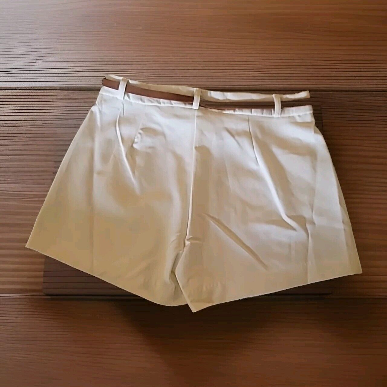 White Bermuda Shorts With Brown Belt Brand New Soft Stylish