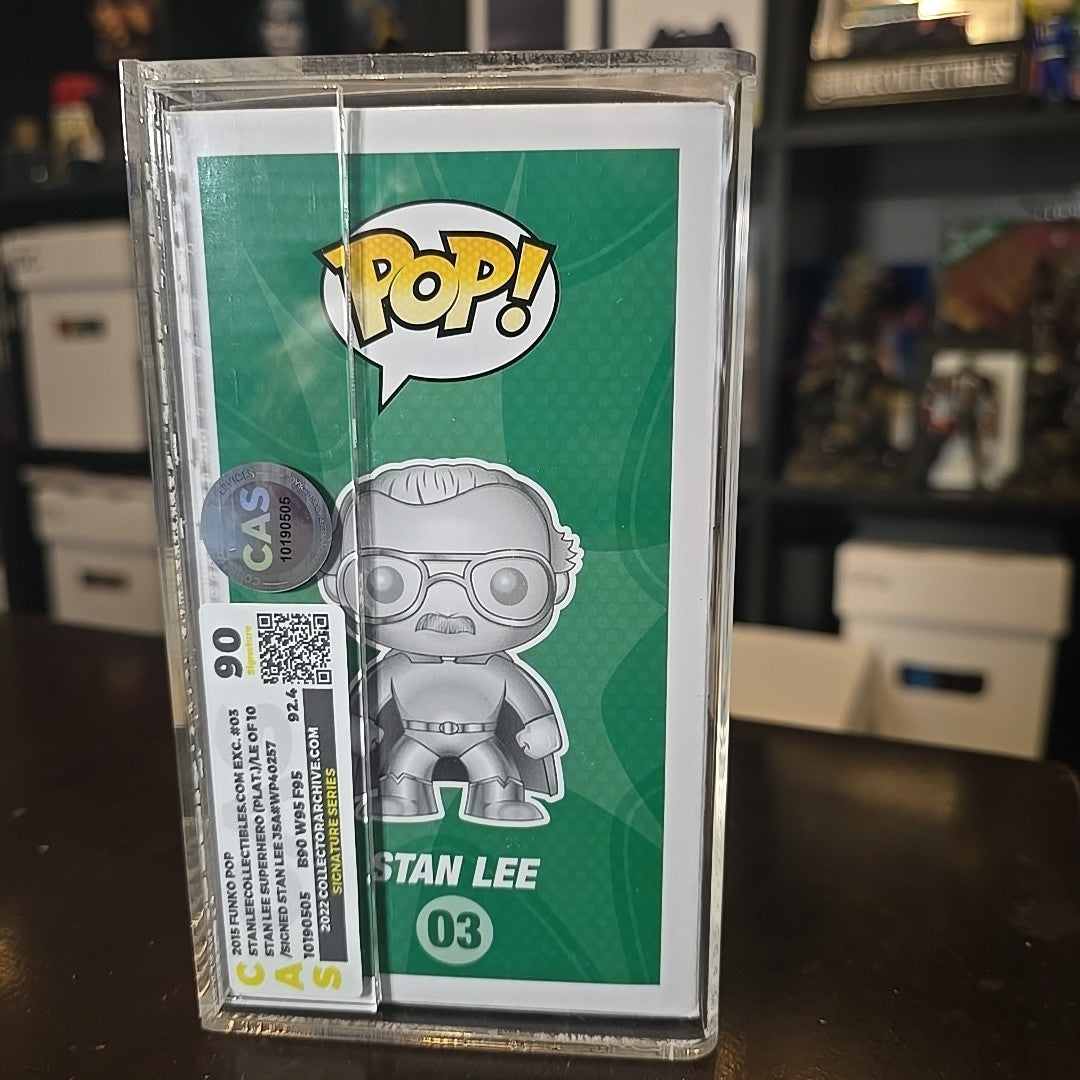 Funko POP! Stan Lee (Superhero) PLATINUM 03 signed GRADED CAS 90 RARE GRAIL
