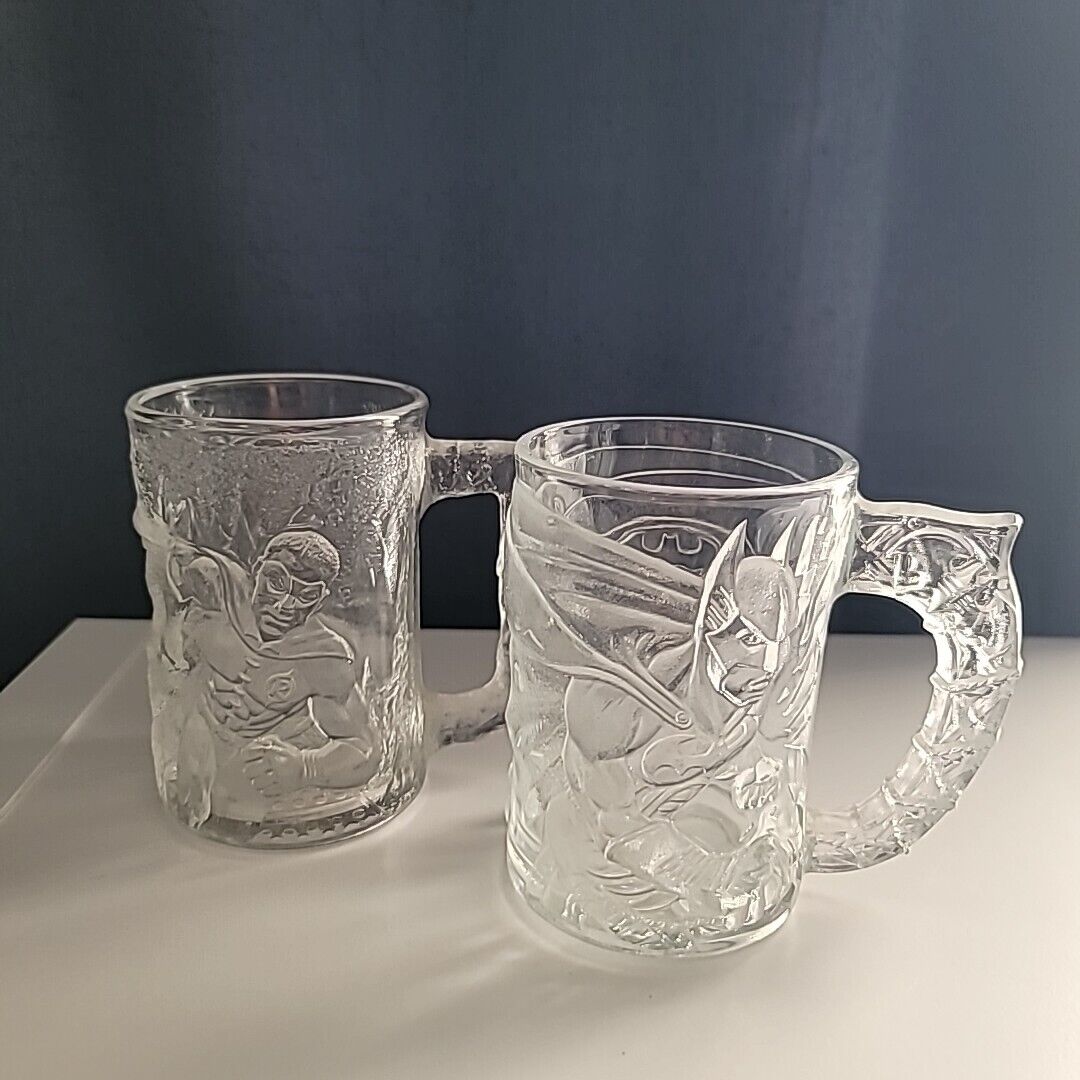 Vintage McDonald’s Batman Forever Glass Mugs Cups 1995 Set of 2 Batman & Robin