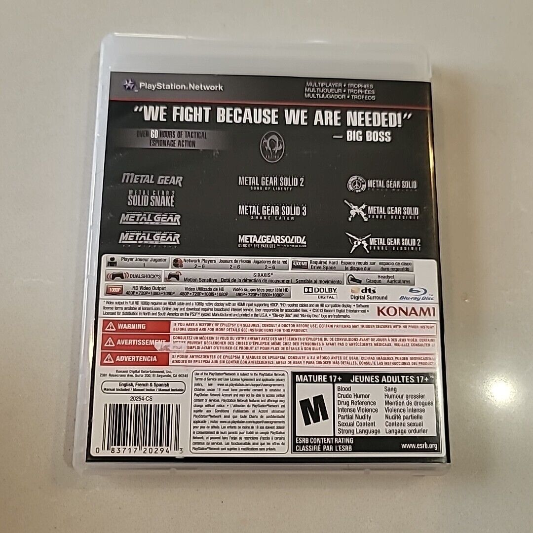 Metal Gear Solid: The Legacy Collection (Sony PlayStation 3, 2013) CIB