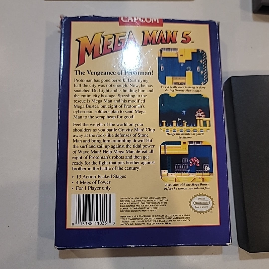 1985 Mega Man 5 (Nintendo NES) Complete CIB W Reg- Tested - Authentic