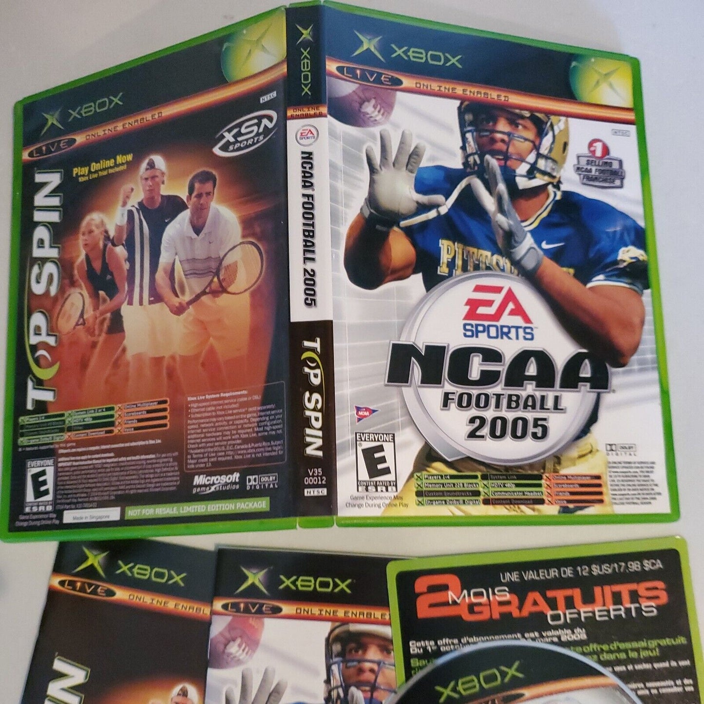 NCAA Football 2005 / Top Spin Combo (Microsoft Xbox, 2004) Complete CIB SB2