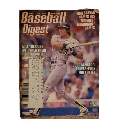 11/88 Baseball Digest Magazine A's Canseco Cubs Mets Seaver A's Chapman Ty Cobb 