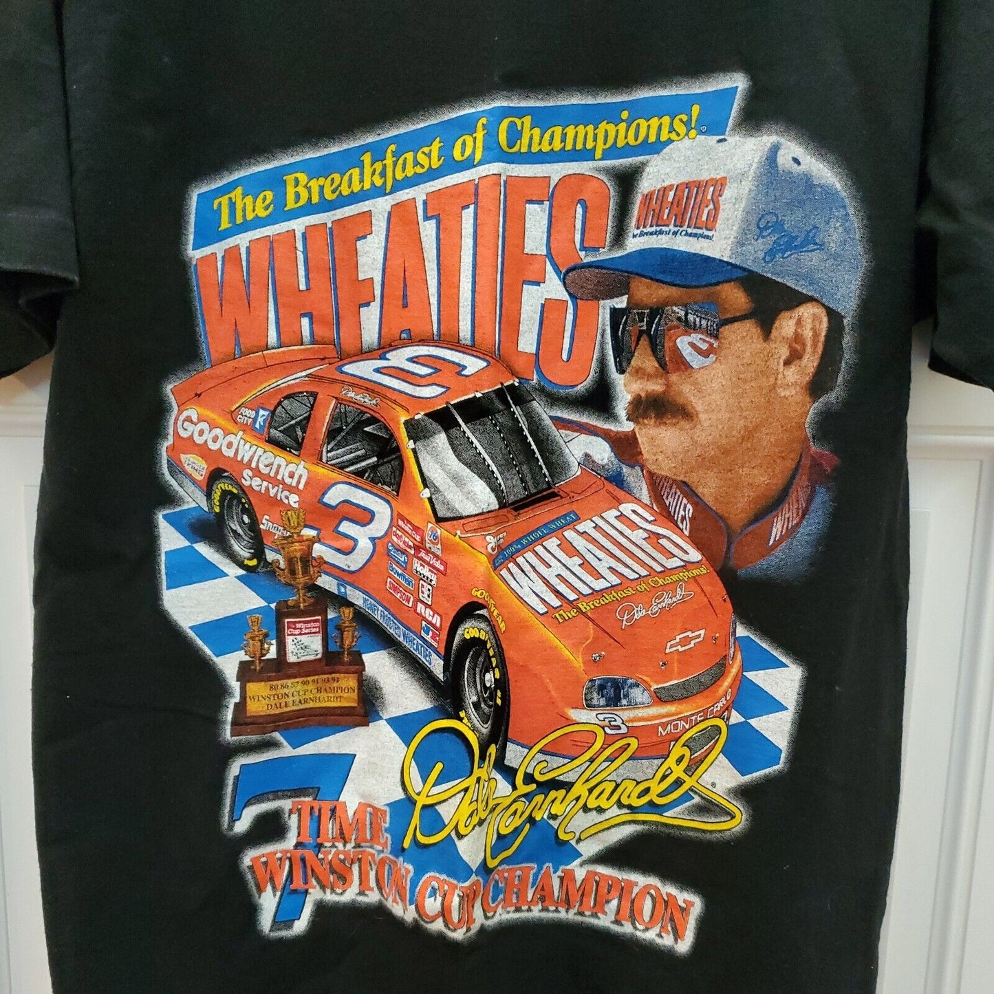 1997 NASCAR Dale Earnhardt Wheaties Winston Cup Champ Double Sided Tshirt L