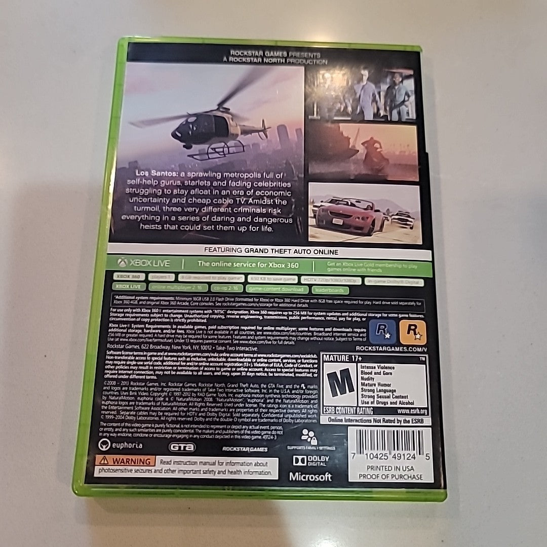 Grand Theft Auto 5 V (Xbox 360, 2013) Clean Tested Working w/ Map
