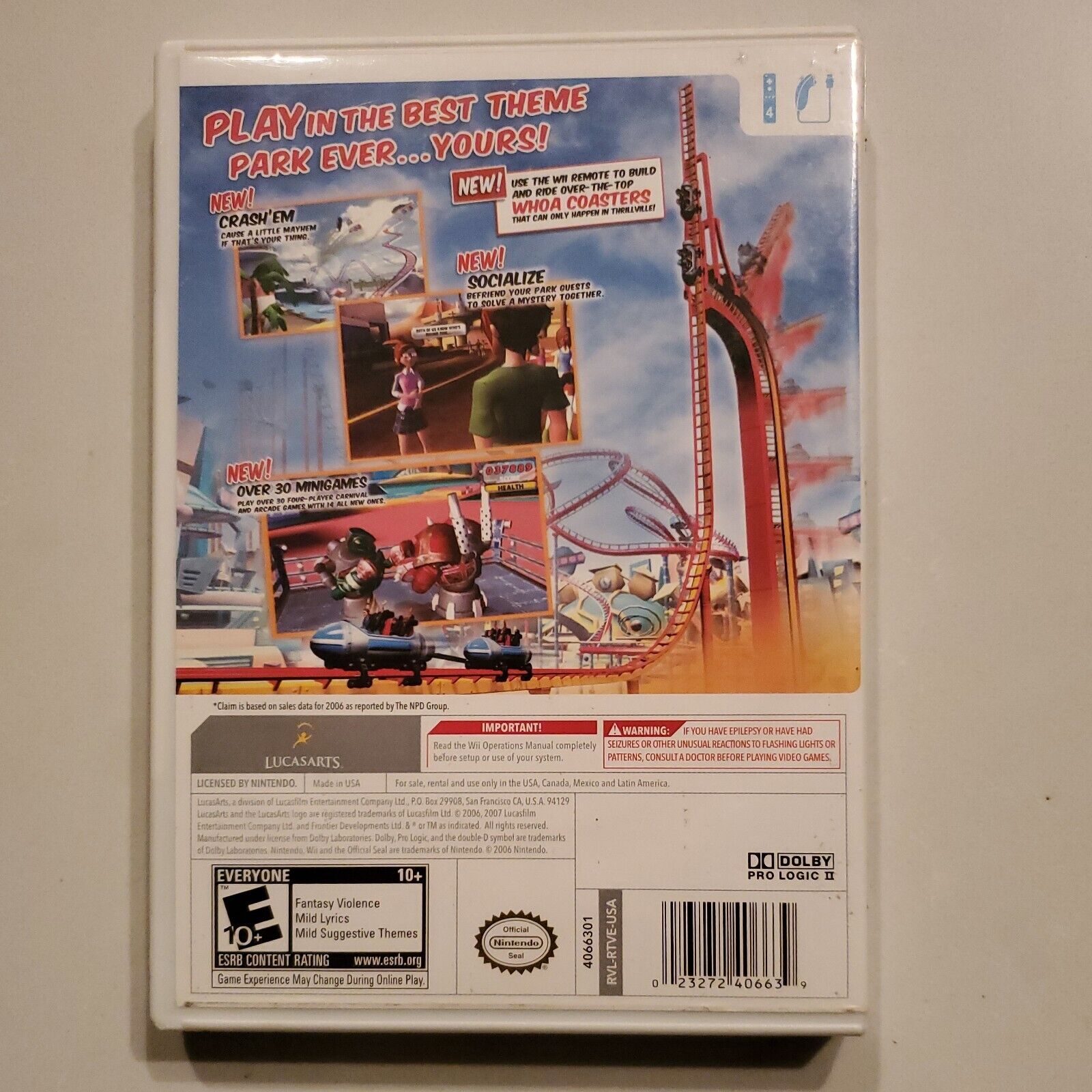 Thrillville: Off the Rails (Nintendo Wii, 2007) Complete With Manual