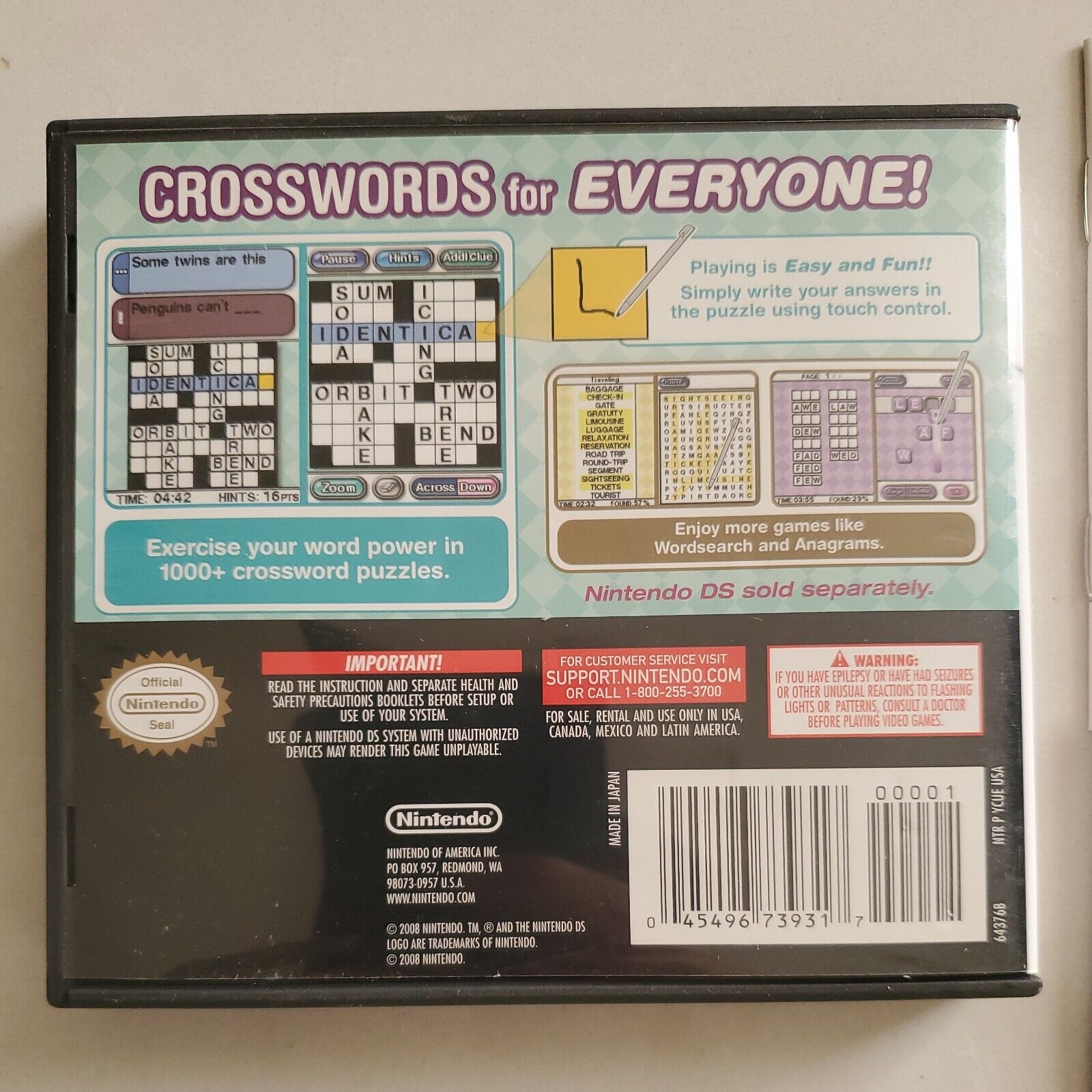 NINTENDO DS CROSSWORDS GAME - CIB - COMPLETE WITH CASE AND MANUAL