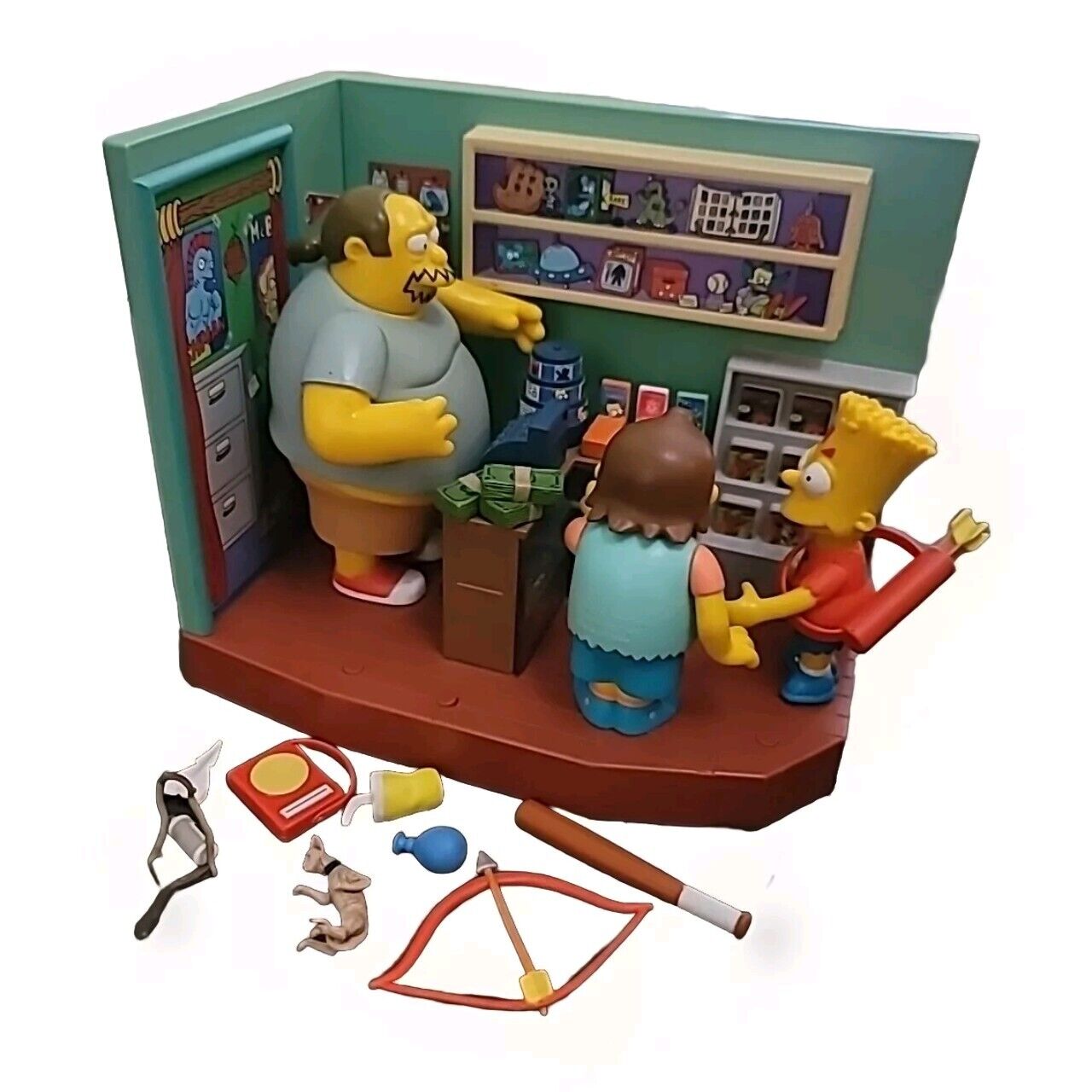 World of Springfield Simpsons Playmates Comic Book Guy, Bart, Nelson WORKS