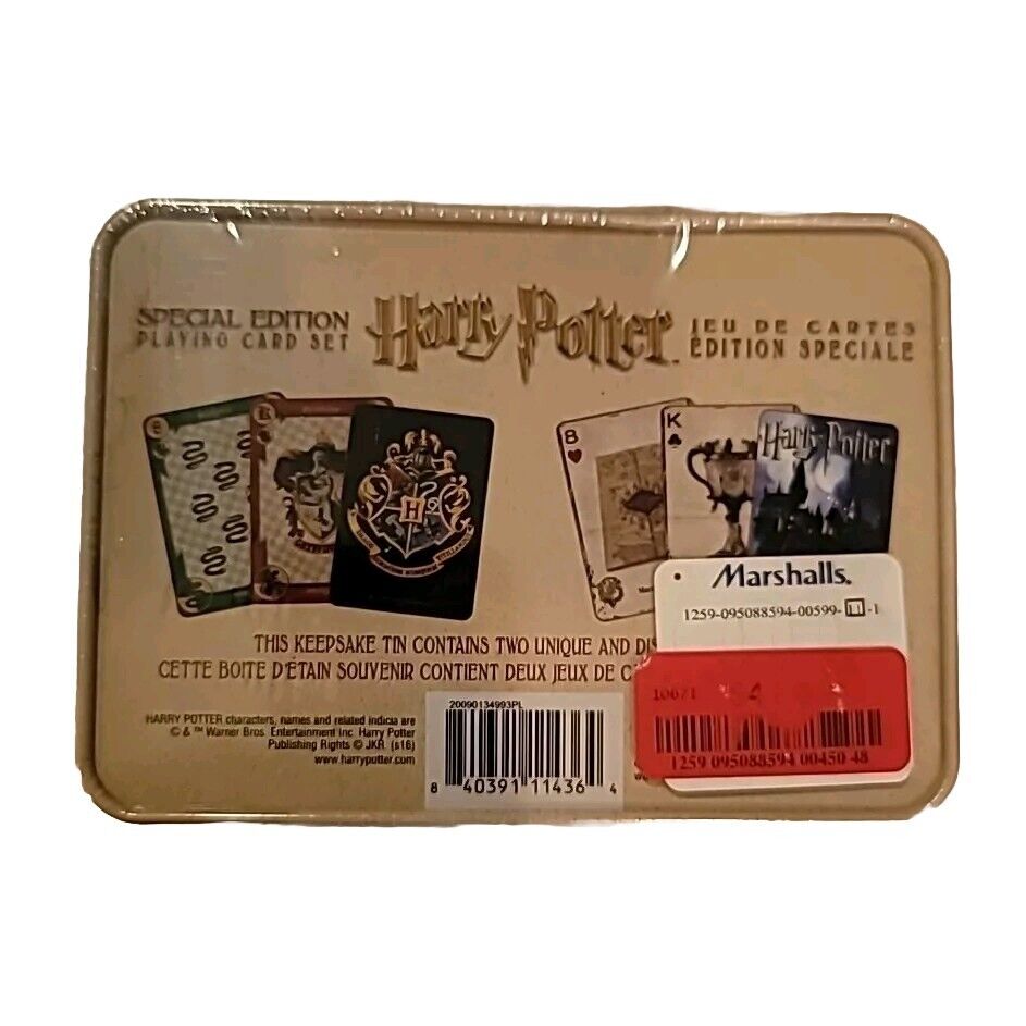 Sealed Harry Potter SE Playing Cards 2 Deck Set w/House Crest Keepsake Tin NEW