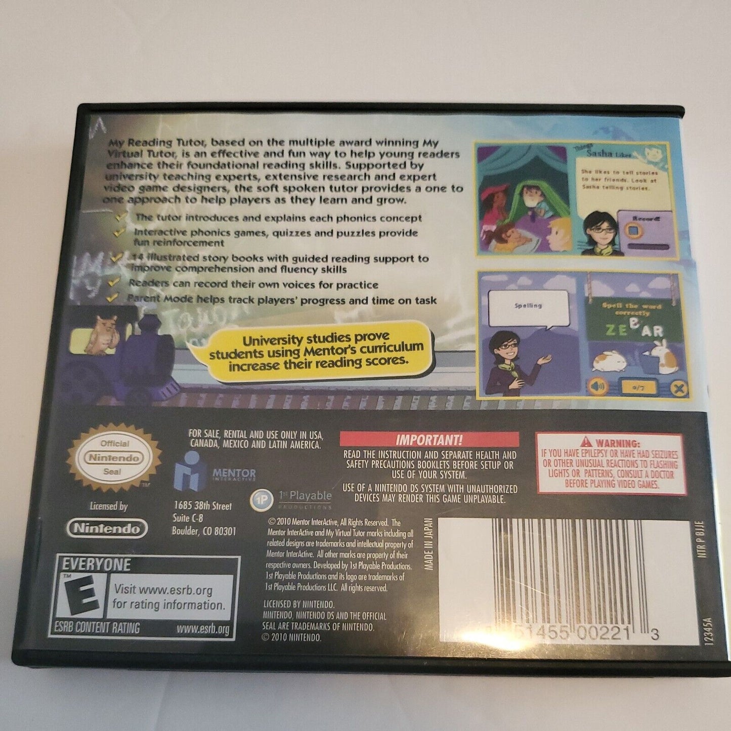 My Reading Tutor Kindergarten to Second Grade Nintendo DS CIB Complete