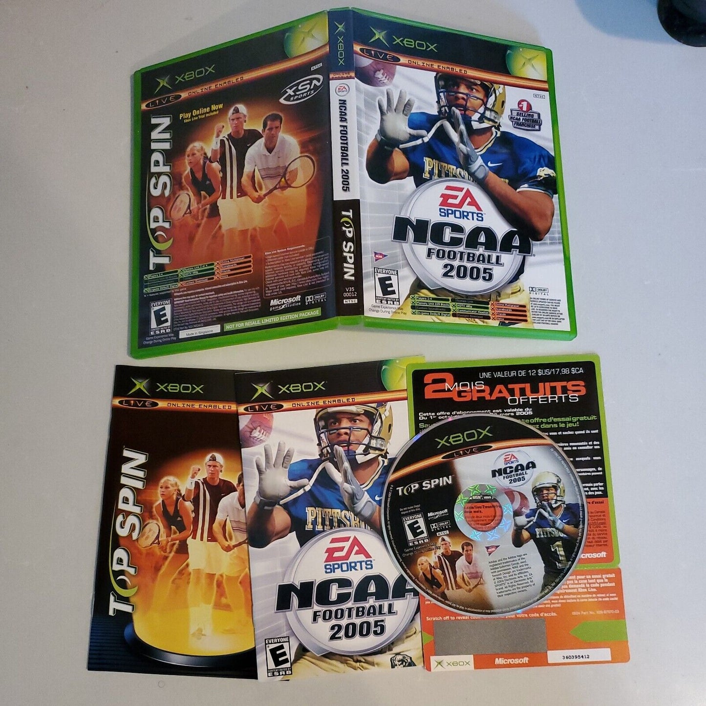 NCAA Football 2005 / Top Spin Combo (Microsoft Xbox, 2004) Complete CIB SB2