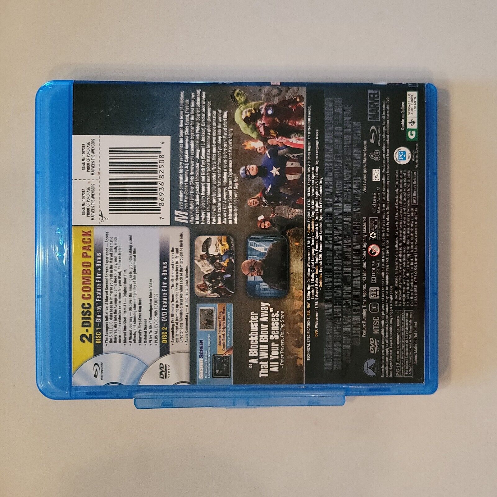 The Avengers (Blu-ray/DVD, 2012, 2-Disc Set) SB5