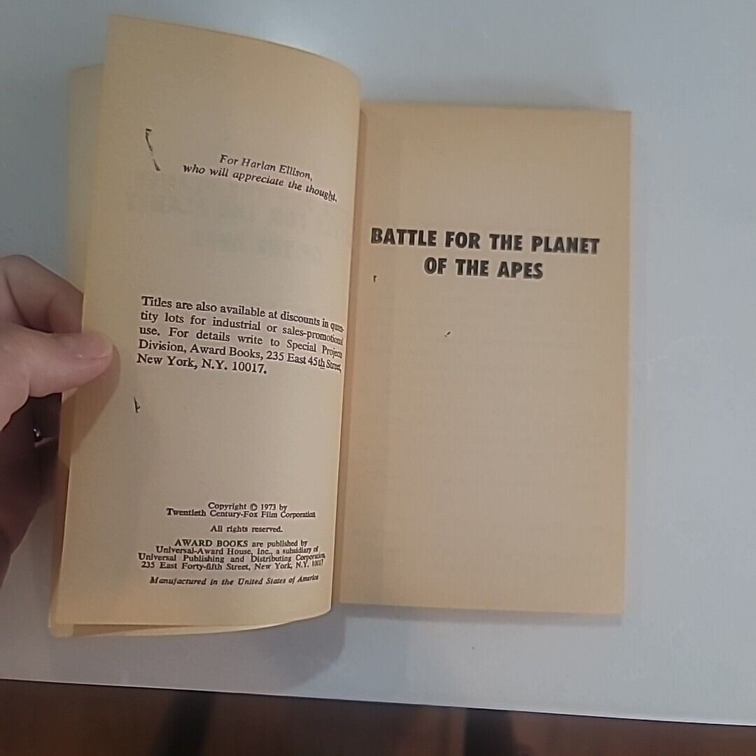 Vintage 1973 Battle For The Planet of The Apes Paperback Book David Gerrold