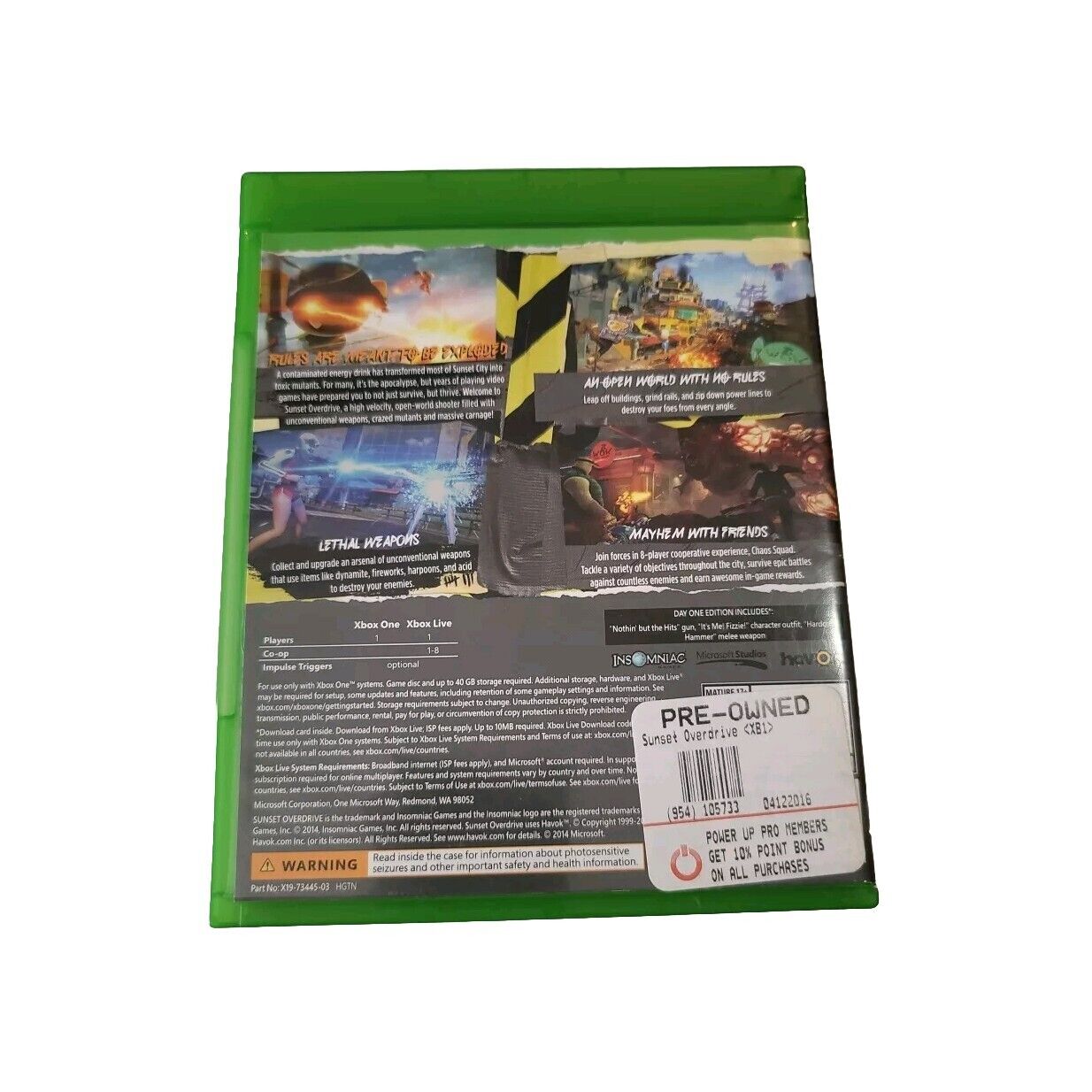 Sunset Overdrive - Day One Edition (Microsoft Xbox One, 2014) w/Case