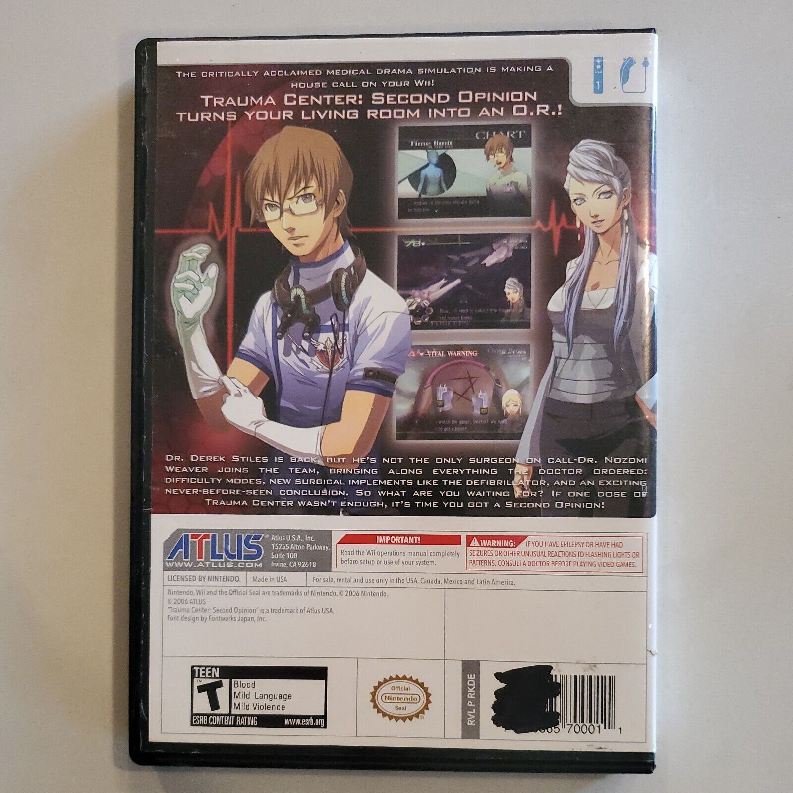 Trauma Center: Second Opinion (Nintendo Wii, 2006) No Manual SB10