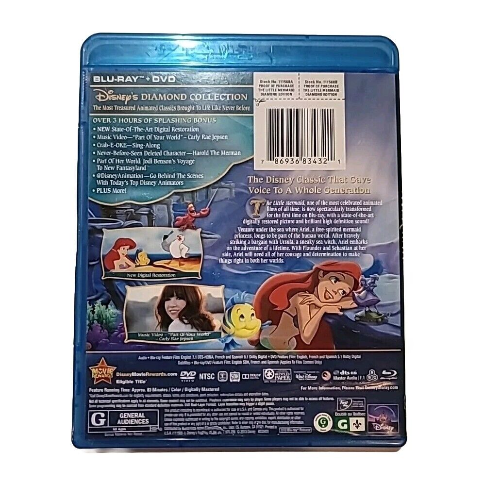 The Little Mermaid (Blu-Ray And DVD Discs 2013) No Scratches 