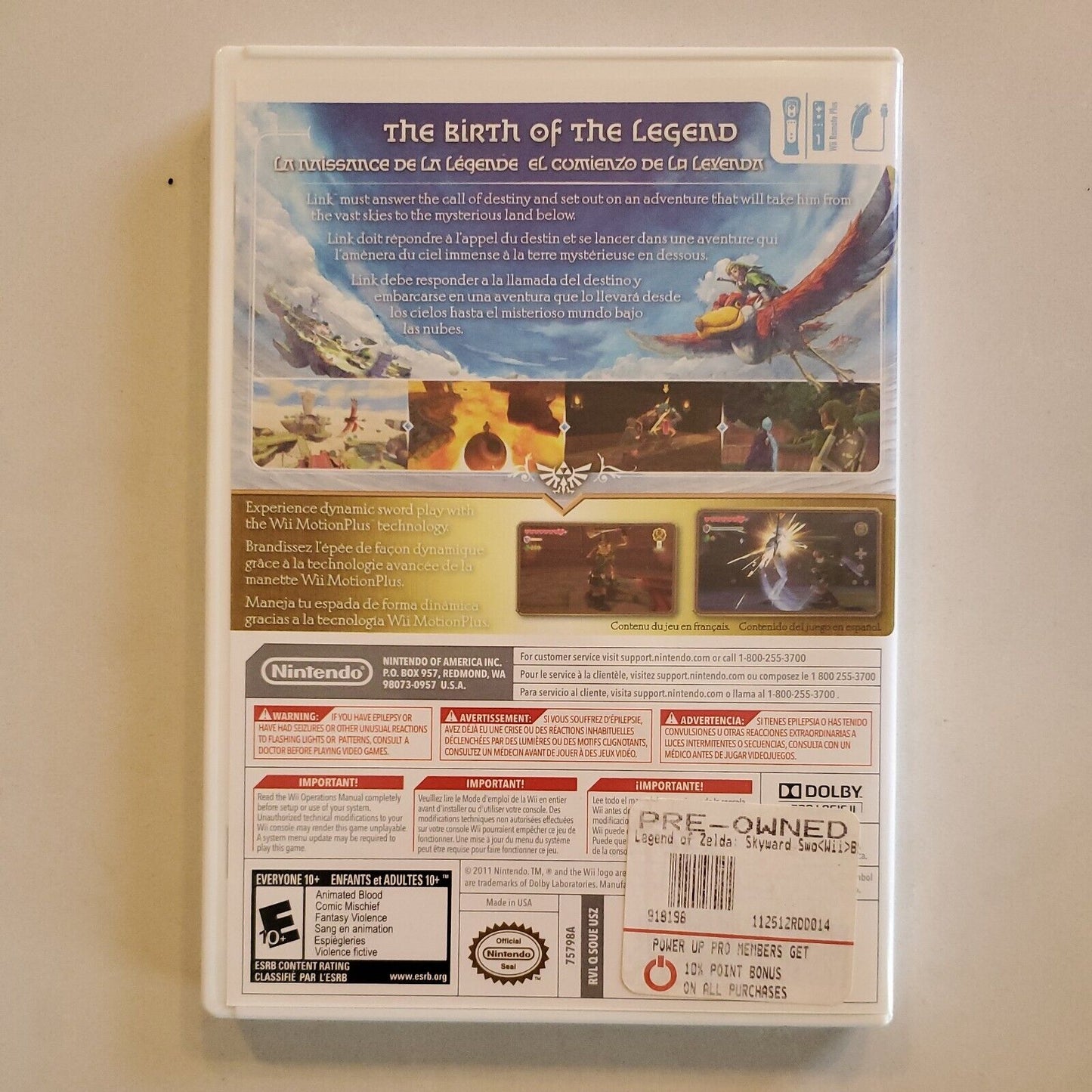 The Legend of Zelda: Skyward Sword (Nintendo Wii, 2011). Complete set.