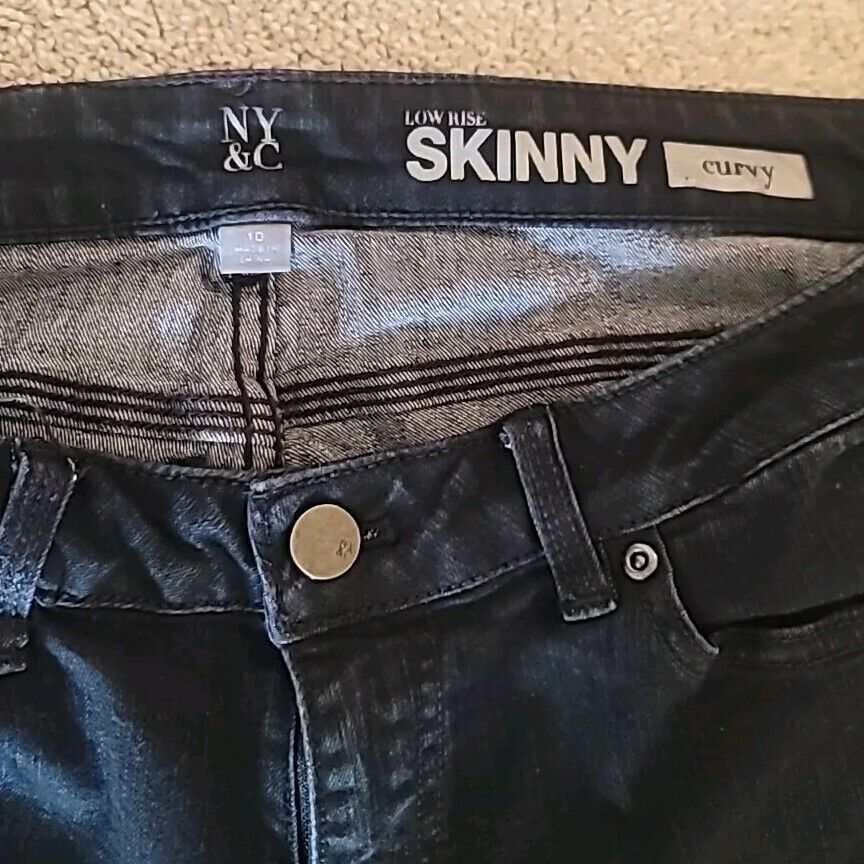 New York & Company Curvy Low Rise Skinny Denim Jeans Women's 10 Blue Dark Wash