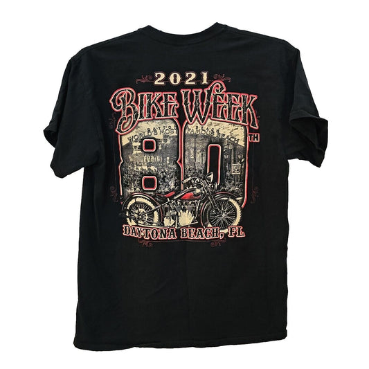 2021 Bike Week Daytona Beach 80th Anniversary T Shirt L Biker