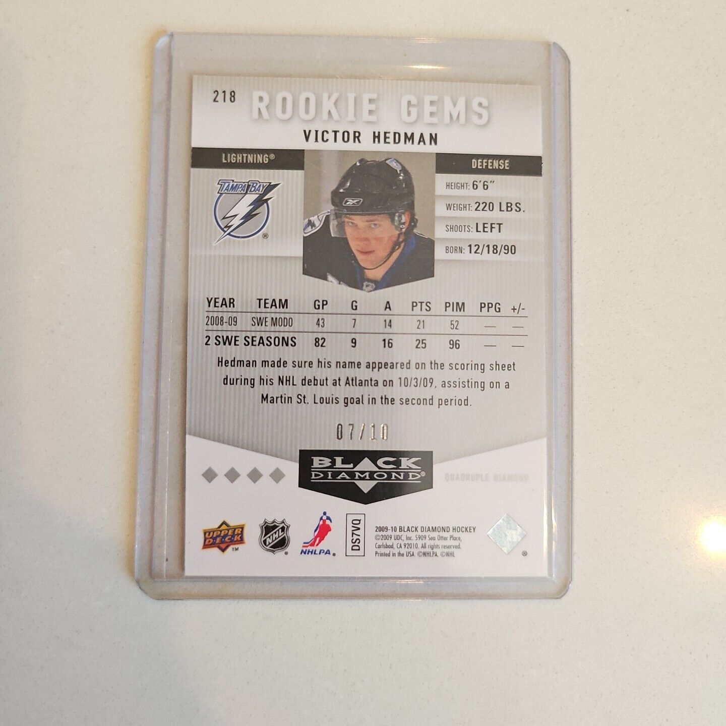 2009-10 UD Black Diamond Rookie Gems GOLD Victor Hedman 07/10 RC Quad Diamond