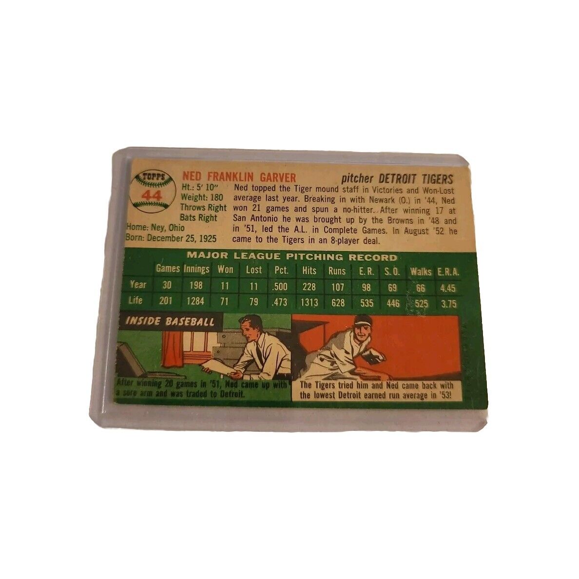 1954 Topps Ned Garver Baseball Card #44 