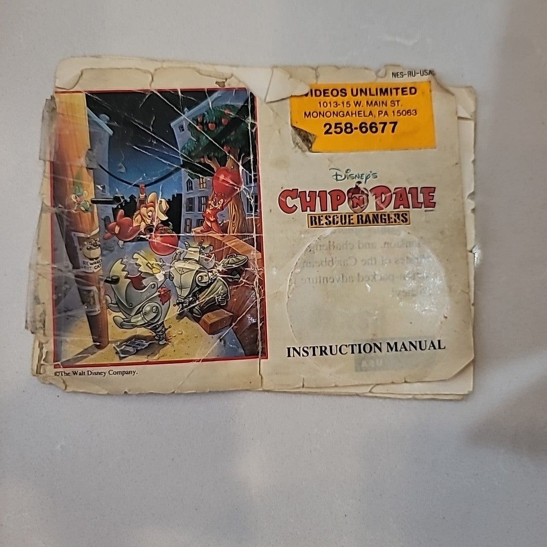 1990 NINTENDO NES CAPCOM DISNEY CHIP 'N DALE RESCUE RANGERS, CART BOX MANUAL