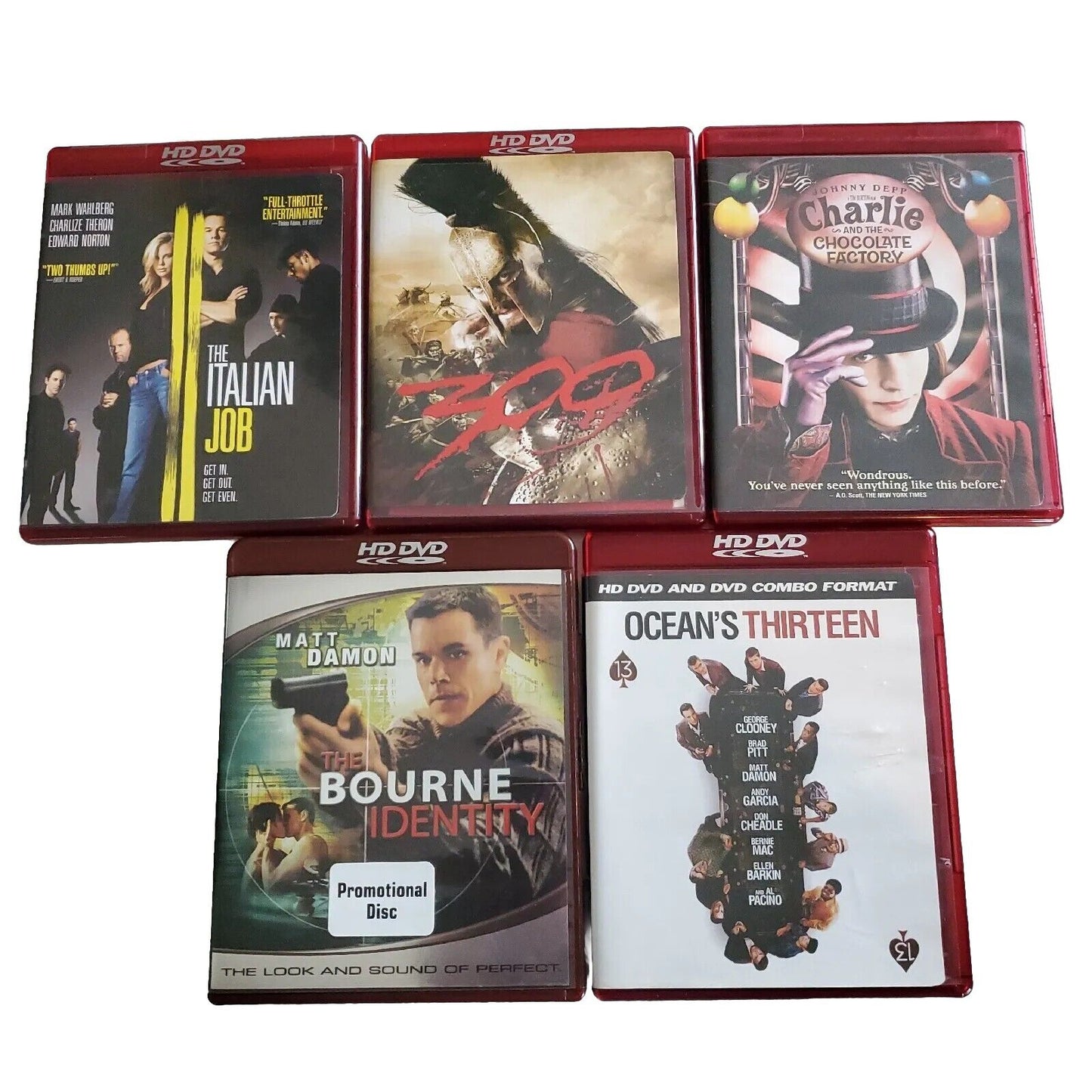 The Bourne Identity, 300, Chocolate Factory, Italian Job, Oceans 13 HD-DVD LOT